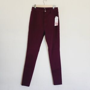 Womens Juniors Burgundy Skinny Jeans Pants Size XL Long NWT